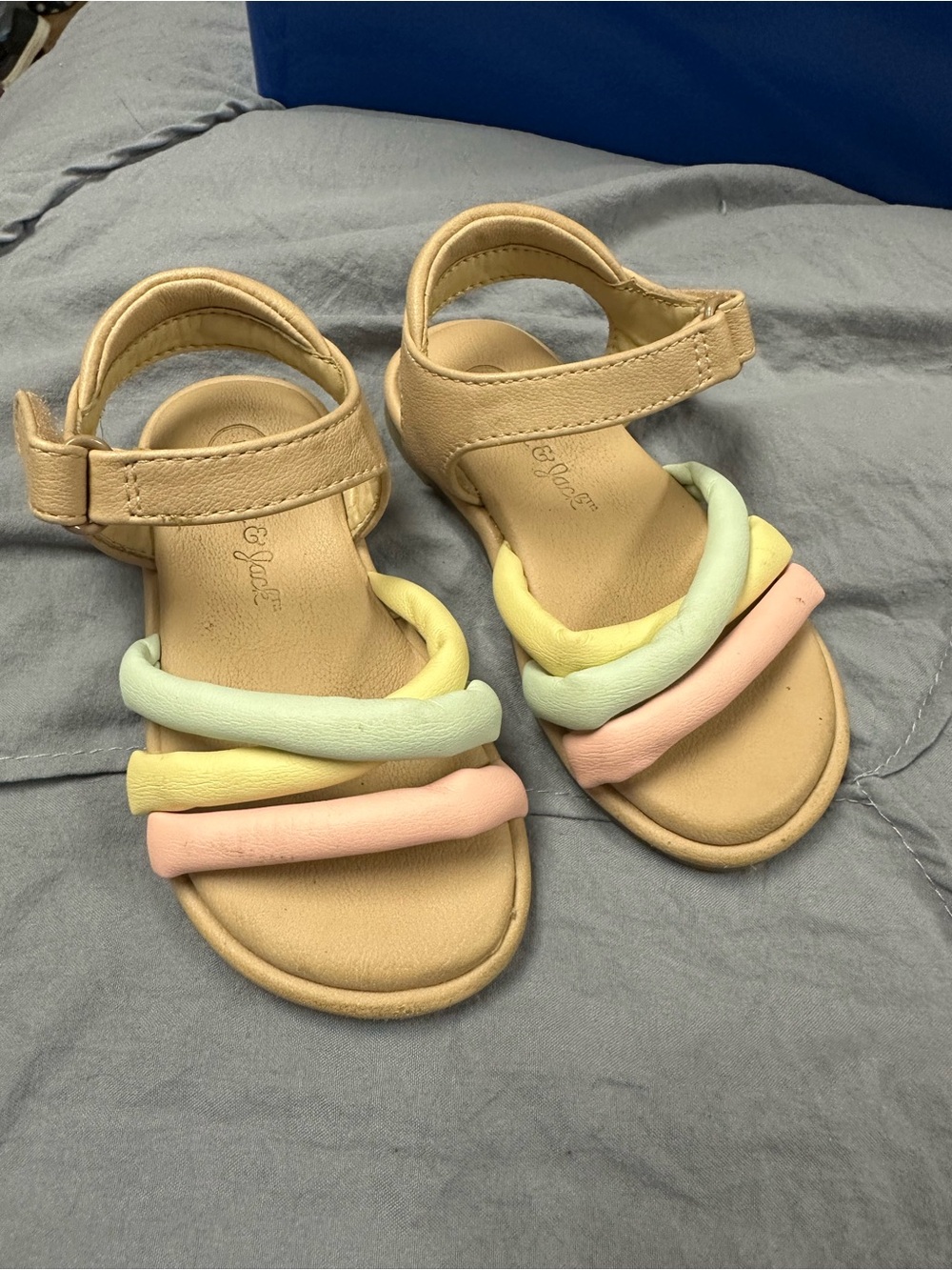 Pastel Faux Leather Girls' Sandals - Beige with Pink, Yellow, Mint